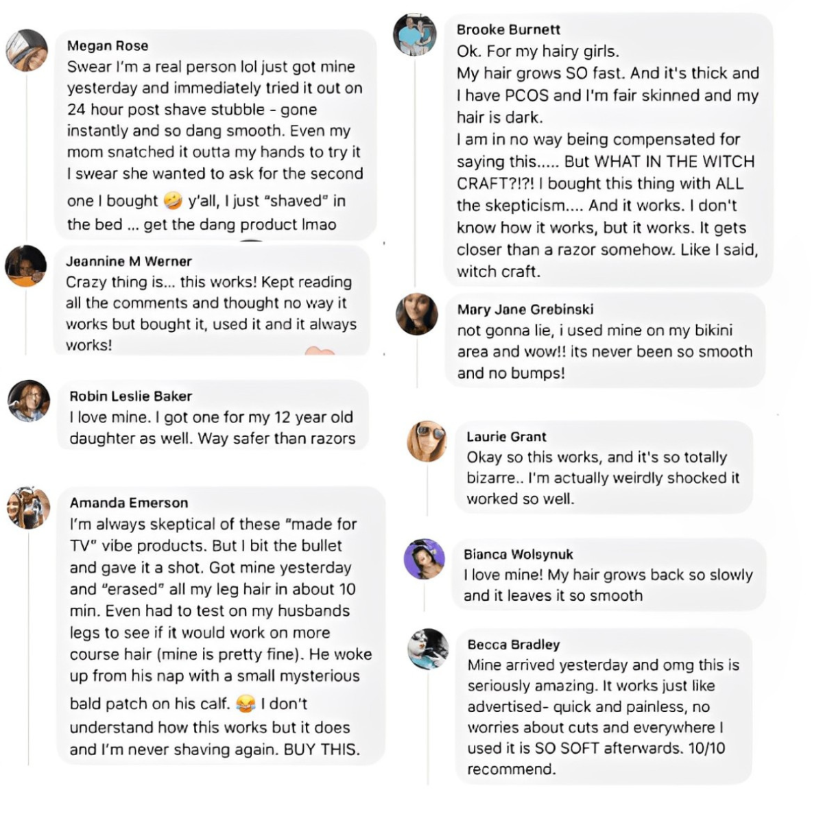 Comments section with user reviews of a hair regrowth product on a white background